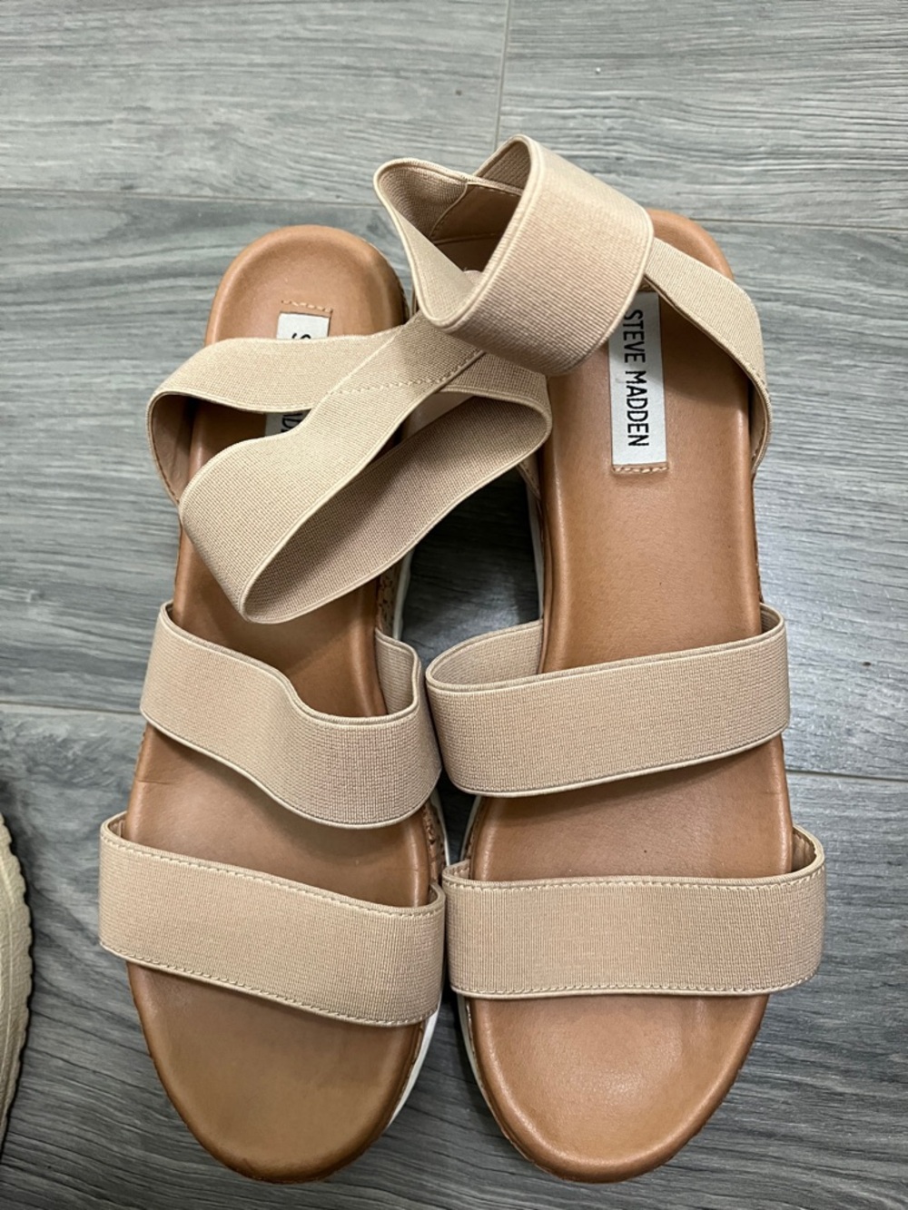 Steve Madden Neutral Elastic Strap Sandals in Tan-Beige